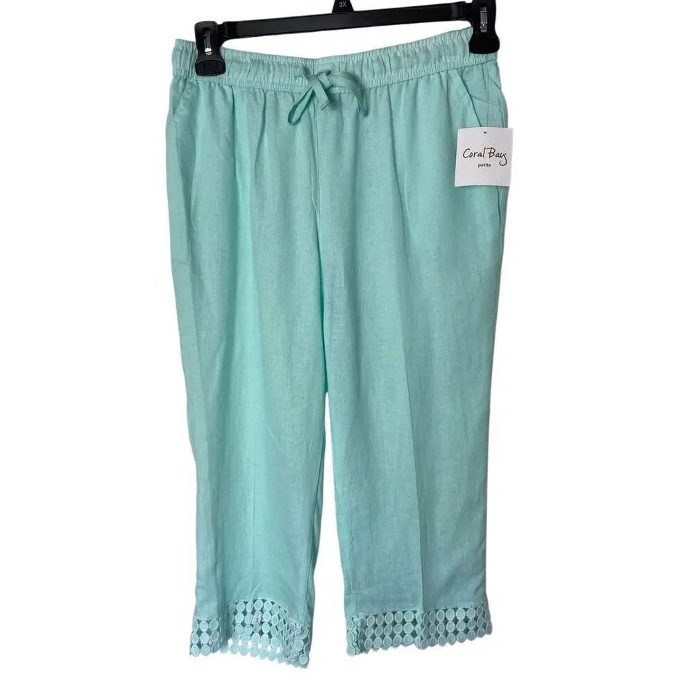 CORAL BAY Petite Small Mint Drawstring Twill Capris